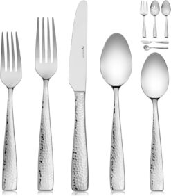 Hudson Essentials 48-Piece Hammered 18/10 Stainless Steel Silverware Cutlery Set with Serving Set, Flatware Service for 8