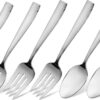 Hudson Essentials 6-Piece Hammered 18/10 Stainless Steel Silverware Serving Spoons and Forks Set - Hostess Buffet Flatware