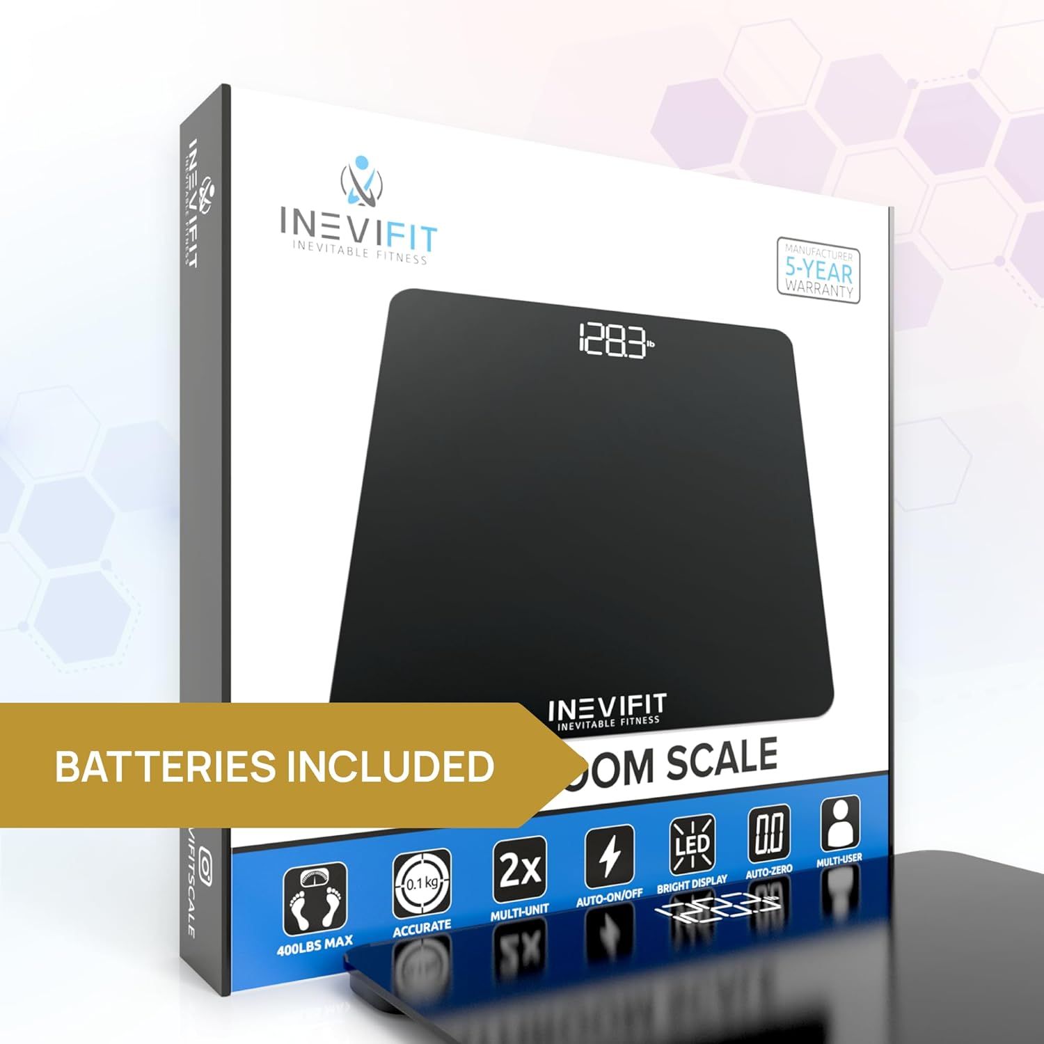 INEVIFIT BATHROOM SCALE, Highly Accurate Digital Bathroom Body Scale, Measures Weight up to 400 lbs. includes Batteries, Black6