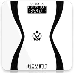 INEVIFIT BODY-ANALYZER SCALE, Highly Accurate Digital Bathroom Body Composition Analyzer, Measures Weight, Body Fat, Water, Muscle & Bone Mass for 10 Users. includes batteries, White