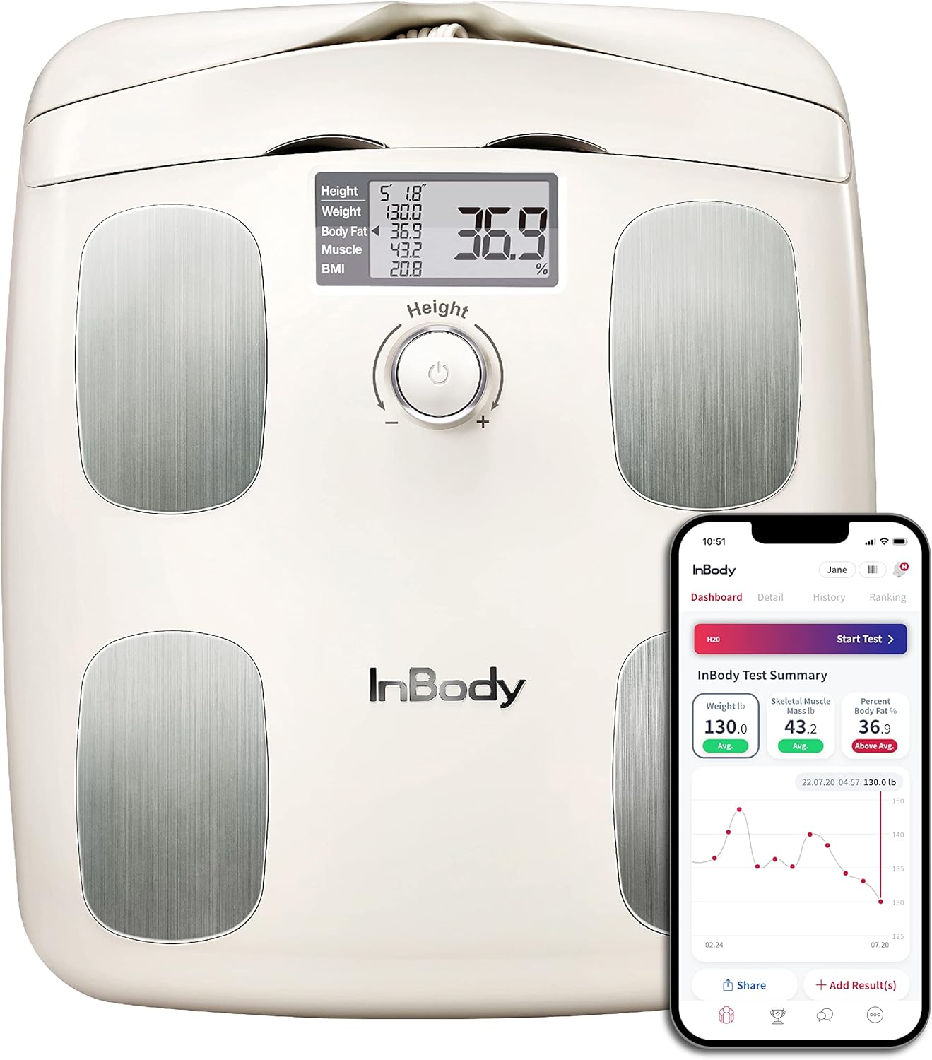 InBody Dial H20 Body Fat Scale - InBody Scale for Body Weight, Fat Percentage and Muscle Mass - Gym Accessory for Men & Women, Body Fat Measurement Device - Bluetooth-Connected, Oatmeal Beige InBody Dial H20 Body Fat Scale - InBody Scale for Body Weight, Fat Percentage and Muscle Mass - Gym Accessory for Men & Women, Body Fat Measurement Device - Bluetooth-Connected, Oatmeal Beige