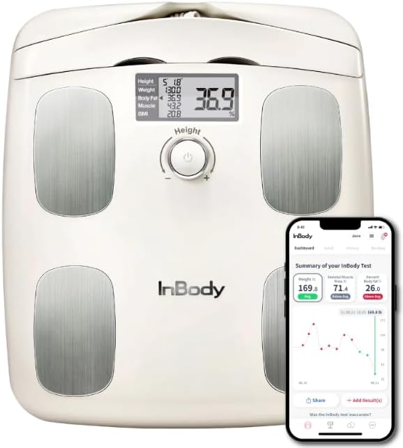 InBody Dial H20 Body Fat Scale - InBody Scale for Body Weight, Fat Percentage and Muscle Mass - Gym Accessory for Men & Women, Body Fat Measurement Device - Bluetooth-Connected, Oatmeal Beige8