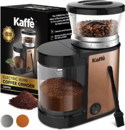 Kaffe Burr Coffee Grinder Electric w/Adjustable Settings for Precision Coffee Bean Grinding (5.5oz Capacity) Best Coffee Grinders For Home Use. (Upgraded Powerful Motor) Copper