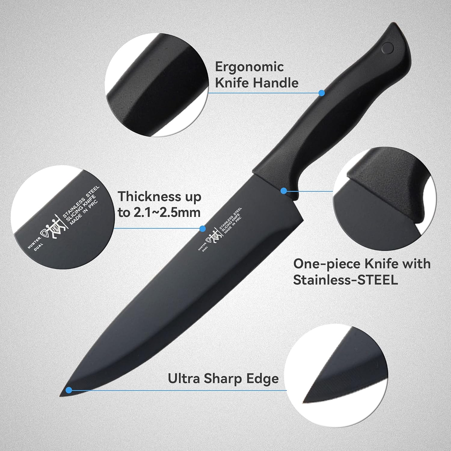 Knife Sets for Kitchen with Block, HUNTER.DUAL 15 Pcs Kitchen Knife Set with Block Self Sharpening, Dishwasher Safe, Anti-slip Handle, Black5