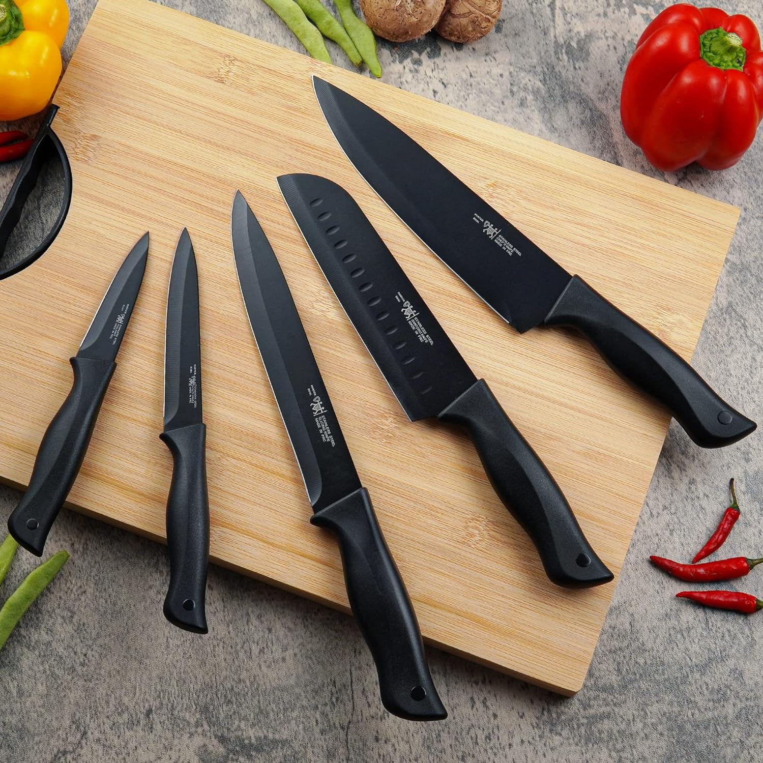 Knife Sets for Kitchen with Block, HUNTER.DUAL 15 Pcs Kitchen Knife Set with Block Self Sharpening, Dishwasher Safe, Anti-slip Handle, Black9