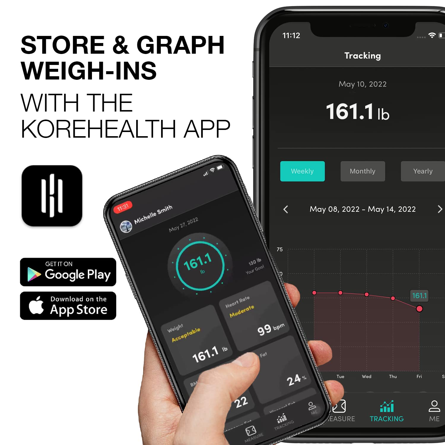 Korescale Gen2 Digital Smart Scale with BMI, Body Fat, Muscle Mass, Weight Highly Accurate Bathroom Scales, Bluetooth Composition Analyzer Compatible with KoreHealth, Apple Health App (White)6