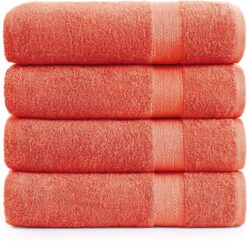 LANE LINEN Bath Sheets Bathroom Towel Set- 4 Pack 100% Cotton Extra Large Bath Towels, Oversized Bath Towels, Luxury Bath Towels Large Bathroom, Bath Towel Sets for Bathroom, 35x66 - Living Coral
