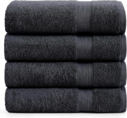 LANE LINEN Bath Sheets Bathroom Towel Set- 4 Pack 100% Cotton Extra Large Bath Towels, Oversized Bath Towels, Luxury Bath Towels Large Bathroom Set, Shower Bath Towel Sets for Bathroom, 35x66 - Black