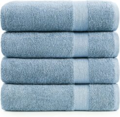 LANE LINEN Bath Sheets Bathroom Towel Set- 4 Pack 100% Cotton Extra Large Bath Towels, Oversized Bath Towels, Luxury Bath Towels, Shower Towels Bath Towel Sets for Bathroom, 35x66 - Cerulean Blue