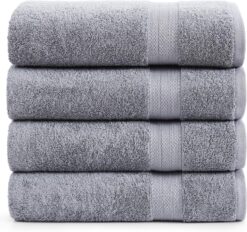 LANE LINEN Bath Sheets Bathroom Towel Set of 4, 100% Cotton Bath Sheet Towels for Adult, Ultra Soft & Highly Absorbent Grey Large Bath Towels, Shower Towels Bath Sheet Sets for Bathroom - 35