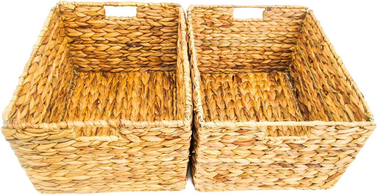 Large Foldable Rectangle Woven Wicker Basket Bins for Storage by Trademark Innovations, Natural (Set of 2) Large Foldable Rectangle Woven Wicker Basket Bins for Storage by Trademark Innovations, Natural (Set of 2)
