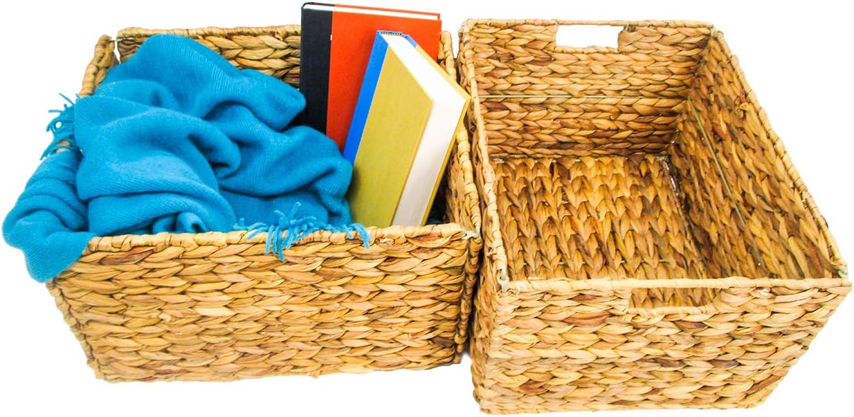 Large Foldable Rectangle Woven Wicker Basket Bins for Storage by Trademark Innovations, Natural (Set of 2)1