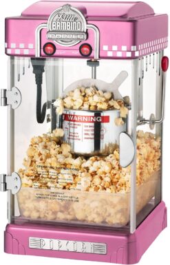 Little Bambino Countertop Popcorn Machine – 2.5oz Kettle with Measuring Spoon, Scoop, and 25 Serving Bags by Great Northern Popcorn (Pink)
