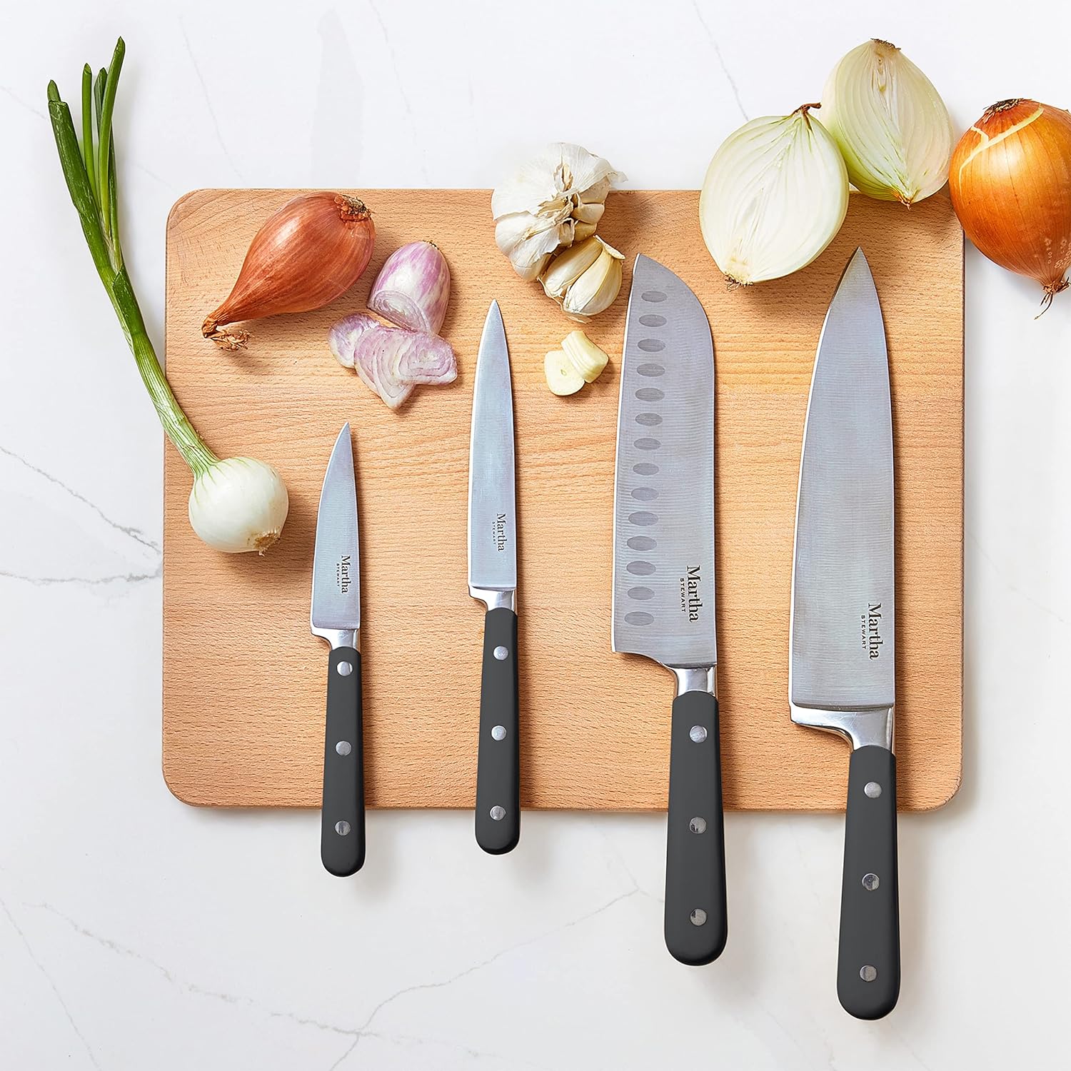 MARTHA STEWART Eastwalk 14 Piece High Carbon Stainless Steel Cutlery Knife Block Set w ABS Triple Riveted Forged Handle Acacia Wood Block - Gray1