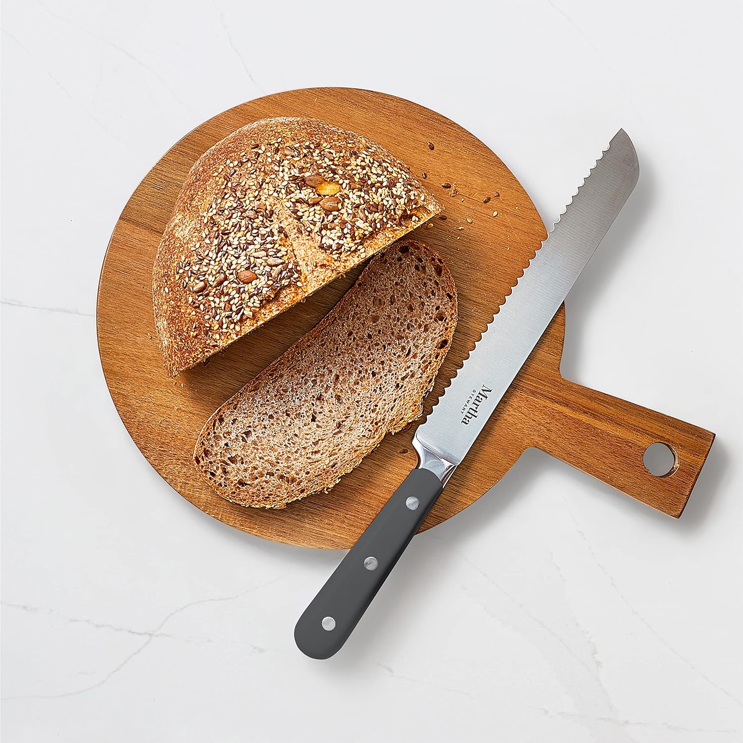 MARTHA STEWART Eastwalk 14 Piece High Carbon Stainless Steel Cutlery Knife Block Set w ABS Triple Riveted Forged Handle Acacia Wood Block - Gray3