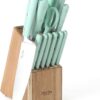 MARTHA STEWART Eastwalk 14 Piece High Carbon Stainless Steel Cutlery Knife Block Set w/ABS Triple Riveted Forged Handle Acacia Wood Block - Martha Blue