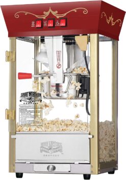 Matinee Popcorn Machine - 8oz Popper with Stainless-Steel Kettle, Reject Kernel Tray, Warming Light, and Accessories by Great Northern Popcorn (Red)