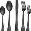 Matte Black Silverware Set for 8, 40 Pieces Heavy Duty Stainless Steel Flatware Set Utensils Cutlery Tableware Set Including Steak Knife Fork and Spoon, Gift Package for Wedding Housewarming
