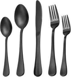 Matte Black Silverware Set for 8, 40 Pieces Heavy Duty Stainless Steel Flatware Set Utensils Cutlery Tableware Set Including Steak Knife Fork and Spoon, Gift Package for Wedding Housewarming