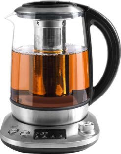 Mecity Tea Kettle Electric Tea Pot with Removable Infuser, 9 Preset Brewing Programs Tea Maker with Temprature Control, 2 Hours keep Warm, Borosilicate Glass 1.7 Liter Electric Kettles, 1200W