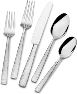 Mikasa Oliver Gleam Silverware, 18/10 Stainless Steel Cutlery 12, Inlcludes 5 Serving Untensils, 65 Piece Set, Silver
