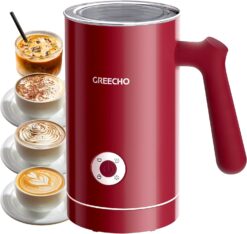Milk Frother and Steamer, GREECHO 4 IN 1 Electric Milk Frother, 10.2oz/300ml Automatic Warm & Cold Milk Foamer for Coffee, Latte, Silent Operation & Automatic Shut-off, Viva Magenta Rose Red
