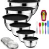 Mixing Bowls Set with Airtight Lids, 20PCS Stainless Steel, Nesting Bowls with 3 Grater Attachments & Non-Slip Bottoms, Size7, 4, 3, 2, 1.5, 1QT Bowls for Baking&Prepping