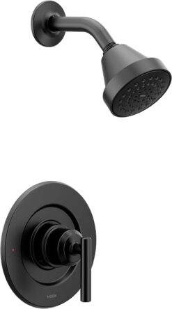Moen Gibson Matte Black Pressure Balancing Eco-Performance Modern Shower Trim Featuring Bathroom Shower Head and Shower Lever Handle, (Posi-Temp Valve Required), T2902EPBL