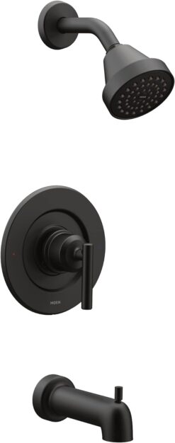 Moen Gibson Matte Black Pressure Balancing Eco-Performance Modern Tub and Shower Trim, Featuring Single Function Shower Head, Shower Handle, and Tub Spout (Posi-Temp Valve Required), T2903EPBL