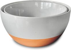 Mora Ceramic Large Mixing Bowls - Set of 2 Nesting Bowls for Cooking, Serving, Popcorn, Salad etc - Microwavable Kitchen Stoneware, Oven, Microwave and Dishwasher Safe - Extra Big 2.5 & 1.6 Qt - Grey