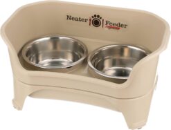 Neater Feeder - Express Model - Mess-Proof Dog Bowls (Medium/Large, Almond) – Made in USA – Elevated, No Spill, Non-Tip, Non-Slip, Raised Stainless Steel Food & Water Pet Bowls