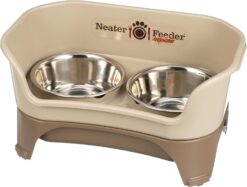 Neater Feeder - Express Model - Mess-Proof Dog Bowls (Medium/Large, Cappuccino) – Made in USA – Elevated, No Spill, Non-Tip, Non-Slip, Raised Stainless Steel Food & Water Pet Bowls