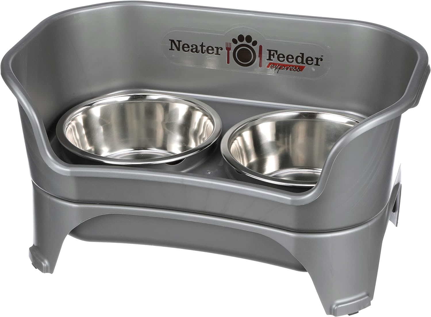 Neater Feeder - Express Model - Mess-Proof Dog Bowls (Medium Large, Gunmetal Grey) – Made in USA – Elevated, No Spill, Non-Tip, Non-Slip, Raised Stainless Steel Food & Water Pet Bowls Neater Feeder - Express Model - Mess-Proof Dog Bowls (Medium/Large, Gunmetal Grey) – Made in USA – Elevated, No Spill, Non-Tip, Non-Slip, Raised Stainless Steel Food & Water Pet Bowls