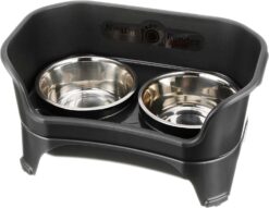 Neater Feeder - Express Model - Mess-Proof Dog Bowls (Medium/Large, Midnight Black) – Made in USA – Elevated, No Spill, Non-Tip, Non-Slip, Raised Stainless Steel Food & Water Pet Bowls
