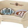 Neater Feeder - Express Model w/Niner 9 Peak Slow Feed Bowl - Mess-Proof Dog Bowls (M/L, Almond) - Made in USA – Elevated, No Spill, Non-Tip, Non-Slip, Raised Food/Water Pet Bowls Aid Digestion