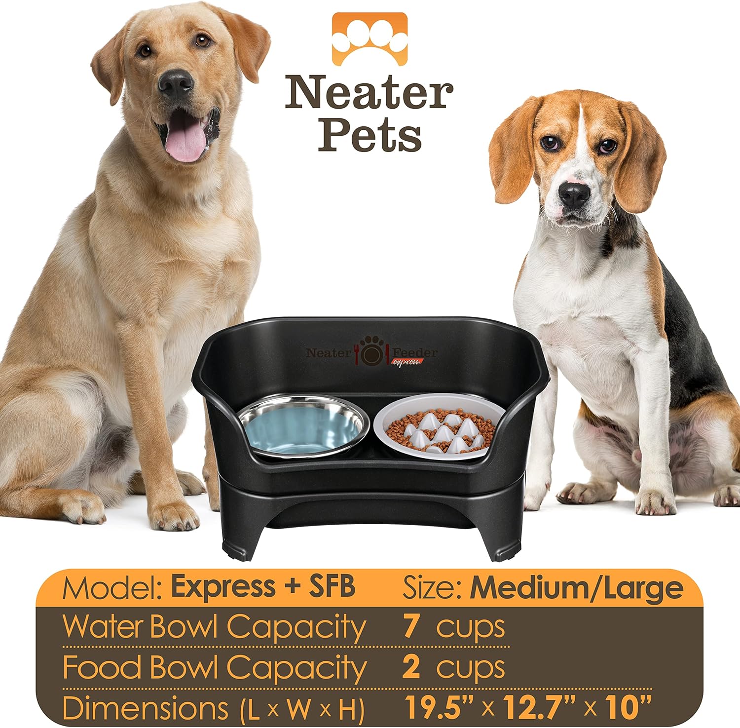 Neater Feeder - Express Model w Niner 9 Peak Slow Feed Bowl - Mess-Proof Dog Bowls (M L, Black) - Made in USA – Elevated, No Spill, Non-Tip, Non-Slip, Raised Food Water Pet Bowls Aid Digestion5