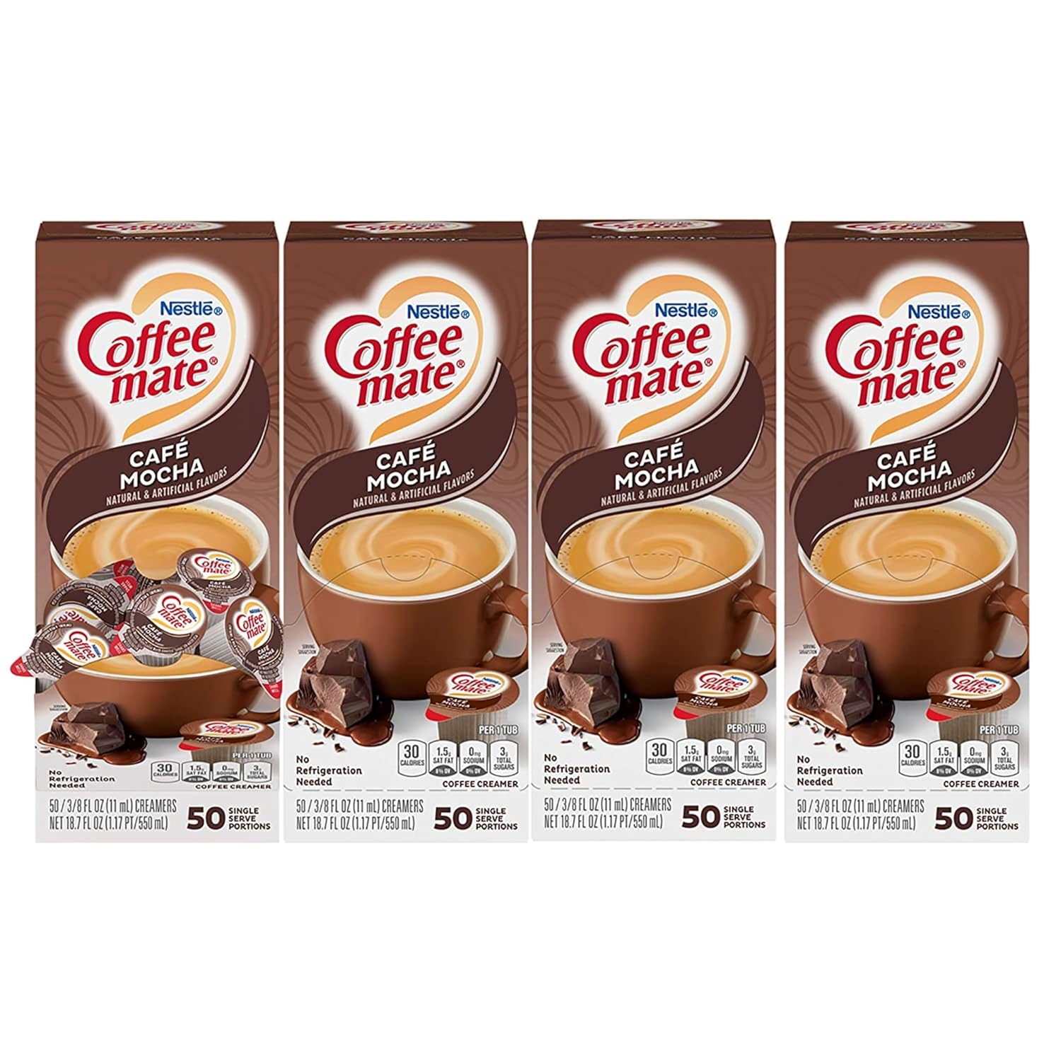 Nestle Coffee Mate Coffee Creamer, Cafe Mocha, Liquid Creamer Singles, Non Dairy, No Refrigeration, Box of 50 Singles (Pack of 4) Nestle Coffee Mate Coffee Creamer, Cafe Mocha, Liquid Creamer Singles, Non Dairy, No Refrigeration, Box of 50 Singles (Pack of 4)