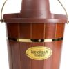 Nostalgia Electric Ice Cream Maker - Old Fashioned Soft Serve Ice Cream Machine Makes Frozen Yogurt or Gelato in Minutes - Fun Kitchen Appliance - Vintage Wooden Style - Dark Wood - 4 Quart