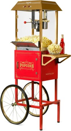 Nostalgia Popcorn Maker Machine - Professional Cart With 10 Oz Kettle Makes Up to 40 Cups - Vintage Popcorn Machine Movie Theater Style - Red