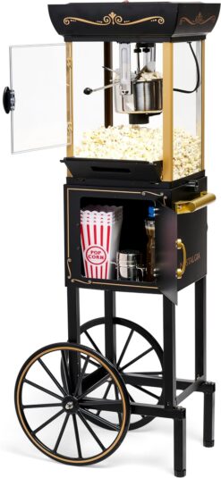 Nostalgia Popcorn Maker Machine - Professional Cart With 2.5 Oz Kettle Makes Up to 10 Cups - Vintage Popcorn Machine Movie Theater Style - Popcorn Stand Cart With Wheels - Black