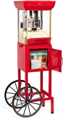 Nostalgia Popcorn Maker Machine - Professional Cart With 2.5 Oz Kettle Makes Up to 10 Cups - Vintage Popcorn Machine Movie Theater Style - Popcorn Stand Cart With Wheels - Red