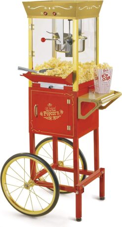 Nostalgia Popcorn Maker Machine - Professional Cart With 8 Oz Kettle Makes Up to 32 Cups - Vintage Popcorn Machine Movie Theater Style - Red & Gold