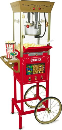 Nostalgia Popcorn Maker Machine - Professional Cart With 8 Oz Kettle Makes Up to 32 Cups with Candy & Kernel Dispenser - Vintage Popcorn Machine Movie Theater Style - Red