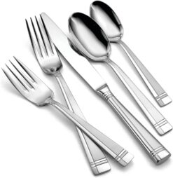 Oneida 45 Piece Amsterdam Everyday Flatware, Service for 8, 18 0 Stainless Steel, Silverware Set, Dishwasher Safe, Multi