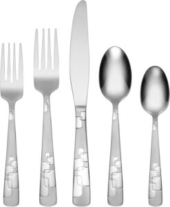Oneida Quadratic 20 Piece Everyday Flatware, Service for 4, 18/0 Stainless Steel, Silverware Set, 3.6 x 6.3 x 10.3 inches