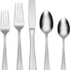 Oneida Satin Lincoln 45 Piece Everyday Flatware Set, Service for 8, 18/0 Stainless Steel, Silverware Set, Dishwasher Safe