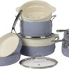 Oprah's Favorite Things - 12 Piece Aluminum Pots and Pans Cookware Set w/Non-toxic Ceramic Non-stick, Ceramic Steamer Insert, & 12 Protective Care Bags - Periwinkle Blue