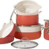 Oprah's Favorite Things - 12 Piece Aluminum Pots and Pans Cookware Set w/Non-toxic Ceramic Non-stick, Ceramic Steamer Insert, & 12 Protective Care Bags - Terracotta Orange