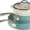 Oprah's Favorite Things - 4-Piece Heavy-Gauge Aluminum Pots and Pans Cookware Set w/Non-Stick Non-Toxic Ceramic Interior and Ceramic Steamer Insert Sage Green