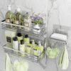 Orimade Adhesive Shower Caddy Soap Dish Holder Shelf with 5 Hooks Bathroom Organizer Basket Kitchen Storage Rack Wall Mounted No Drilling Stainless Steel - 3 Pack,Silver